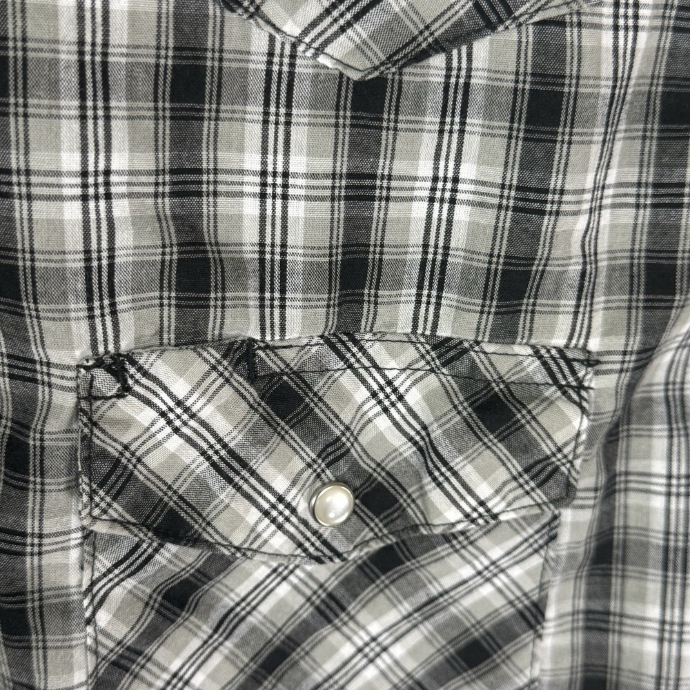 Wrangler Western Cowboy Men 2XL Shirt Black/White Plaid Pearl Snap Short Sleeve - Picture 7 of 8